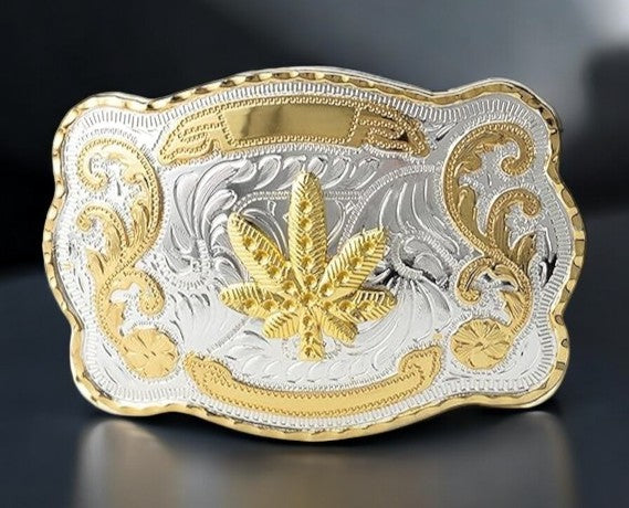 Golden Shine Leaf (wacky tobacky) Large Western Belt Buckle
