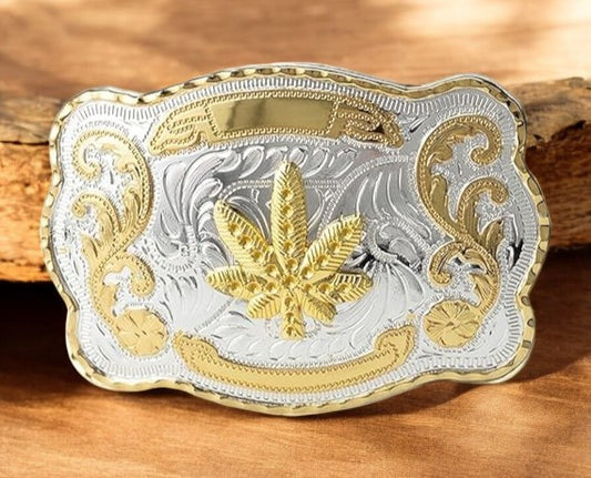 Golden Shine Leaf (wacky tobacky) Large Western Belt Buckle