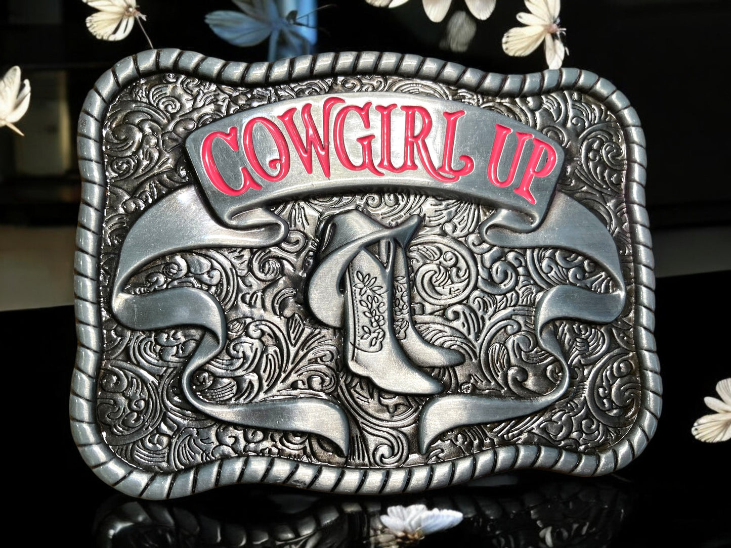 Cowgirl Up Pink Belt Buckle