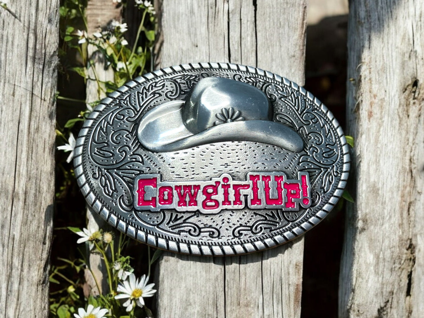 Cowgirl Up Hat Belt Buckle