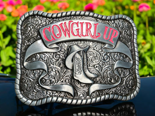 Cowgirl Up Pink Belt Buckle