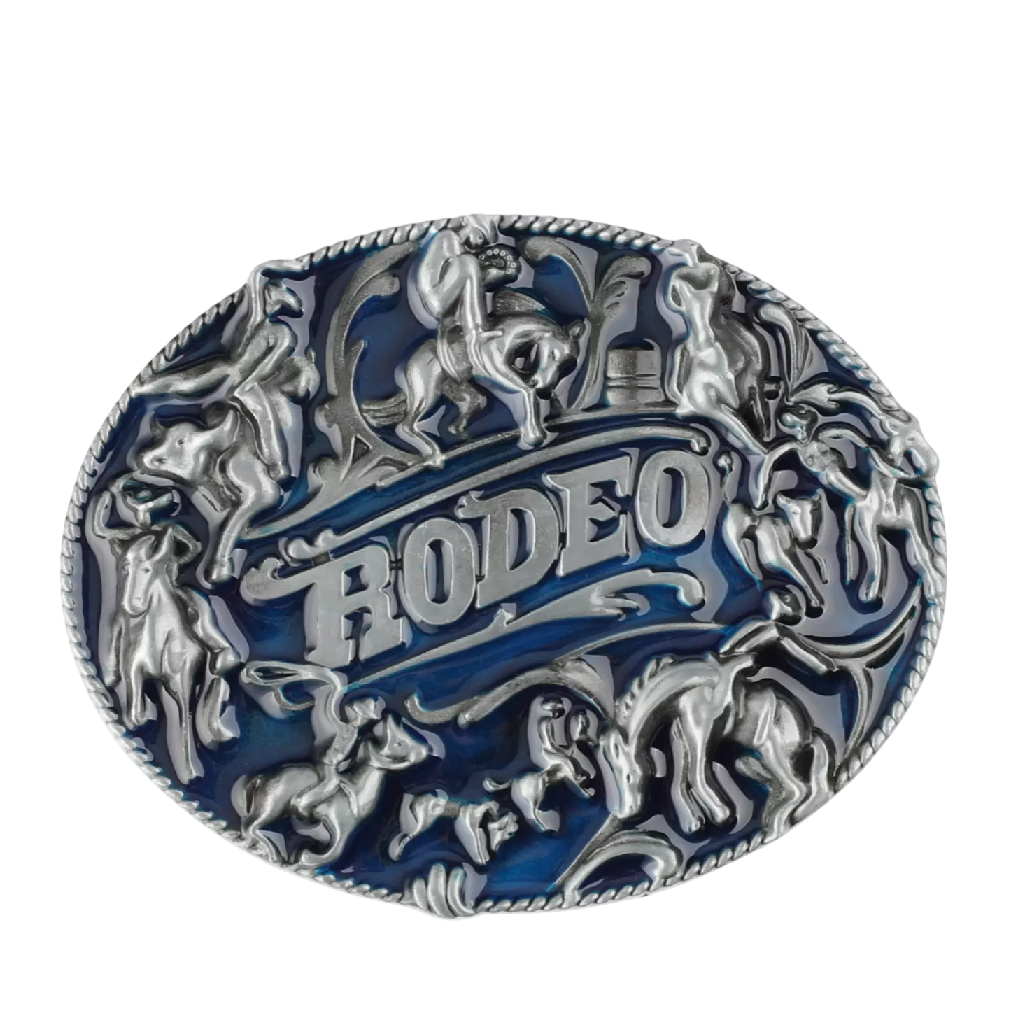 Rodeo Blue Silver Belt Buckle