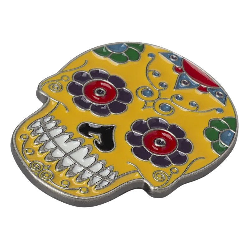 Yellow Floral Skull Belt Buckle