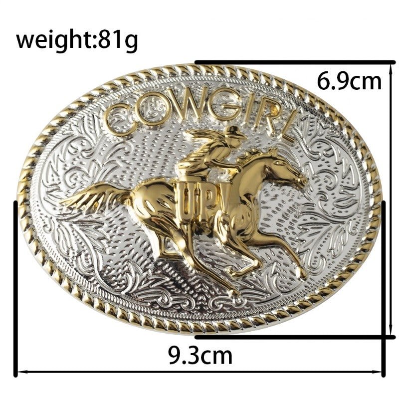 Cowgirl Up Western Belt Buckle – Gold & Silver Finish