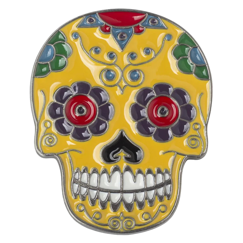 Yellow Floral Skull Belt Buckle