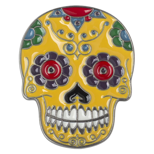 Yellow Floral Skull Belt Buckle