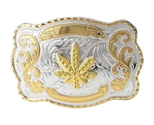 Golden Shine Leaf (wacky tobacky) Large Western Belt Buckle