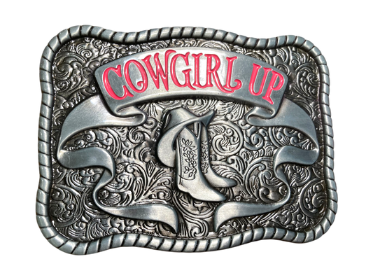 Cowgirl Up Pink Belt Buckle