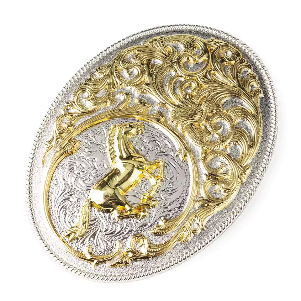 Regal Stallion Gold Scroll Belt Buckle