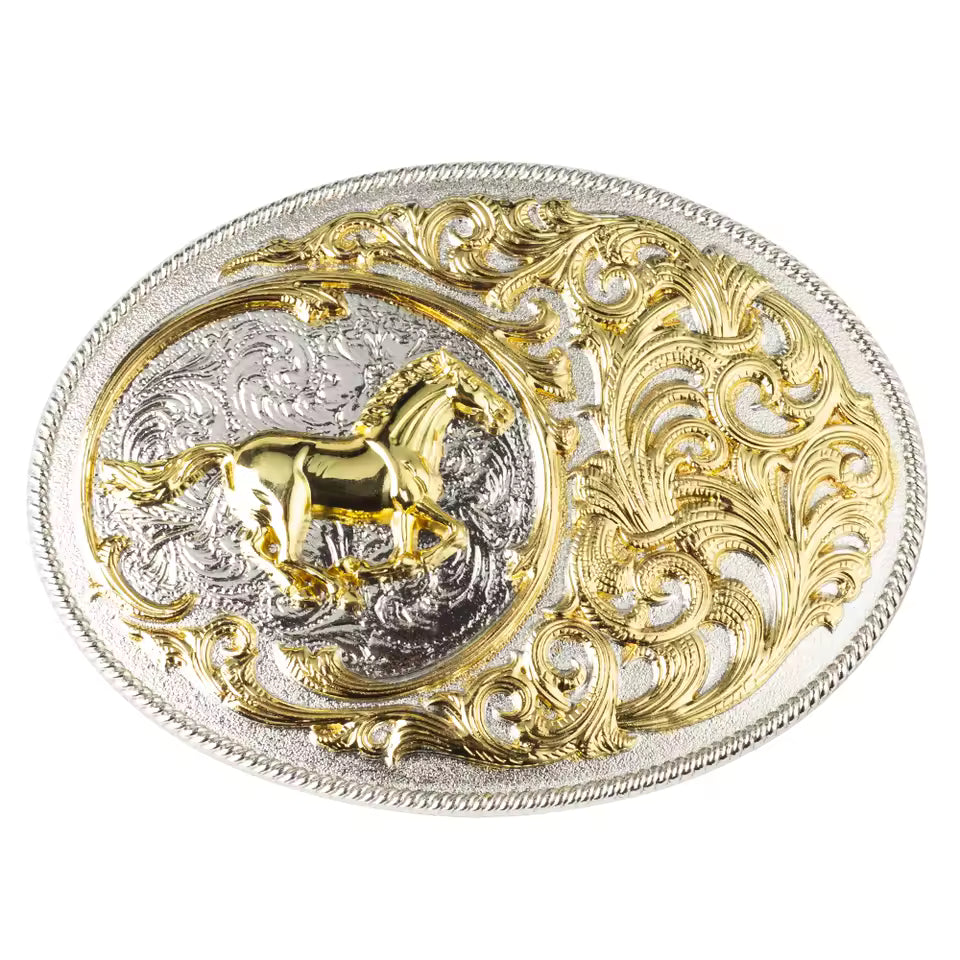 Regal Stallion Gold Scroll Belt Buckle