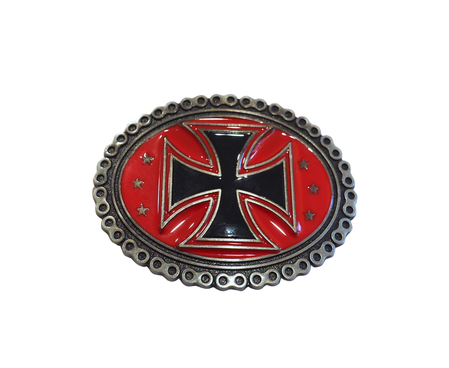 Iron Cross Stars Belt Buckle – Red & Black Enamel Finish