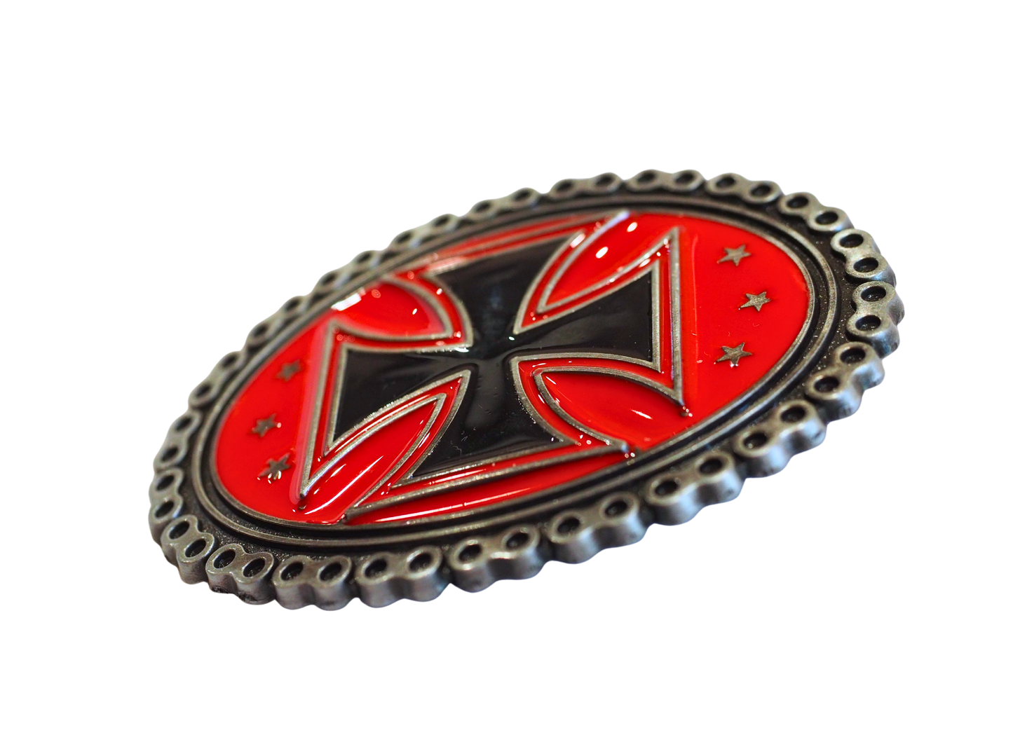 Iron Cross Stars Belt Buckle – Red & Black Enamel Finish