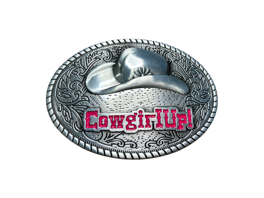Cowgirl Up Hat Belt Buckle