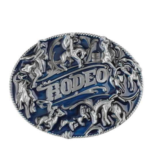 Rodeo Blue Silver Belt Buckle