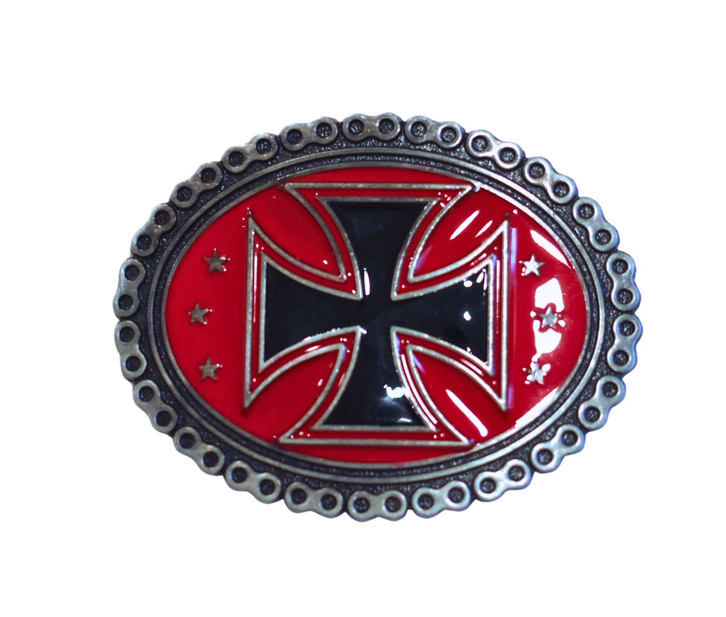 Iron Cross Stars Belt Buckle – Red & Black Enamel Finish