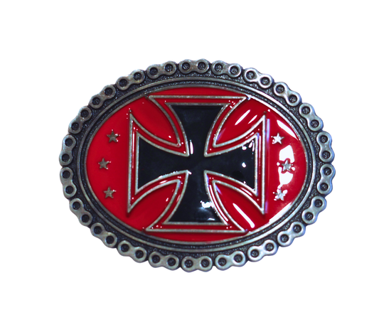 Iron Cross Stars Belt Buckle – Red & Black Enamel Finish