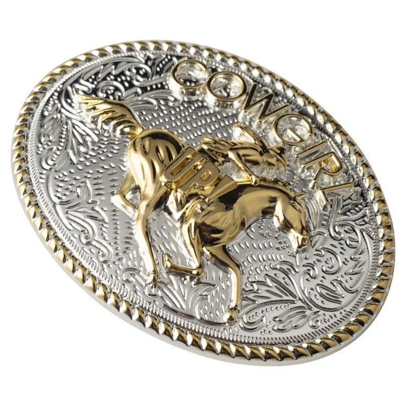 Cowgirl Up Western Belt Buckle – Gold & Silver Finish