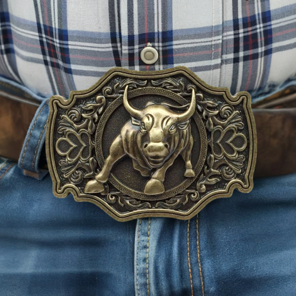 3D Bull Rodeo Brass Belt Buckle