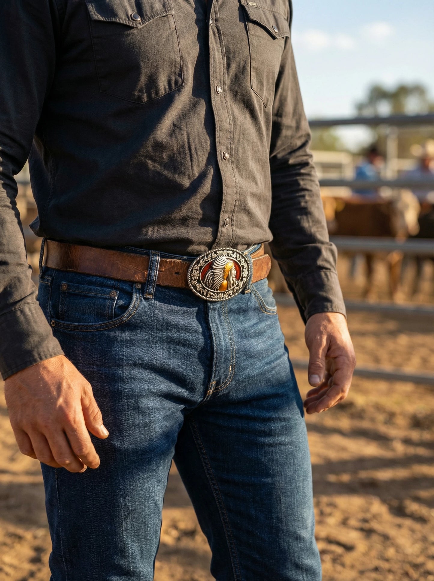 Western Chief Oval Belt Buckle – Silver, Black & Gold