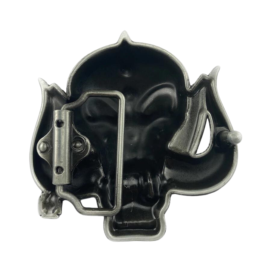 3D Skull Head Belt Buckle with Pewter Finish and Red Eyes