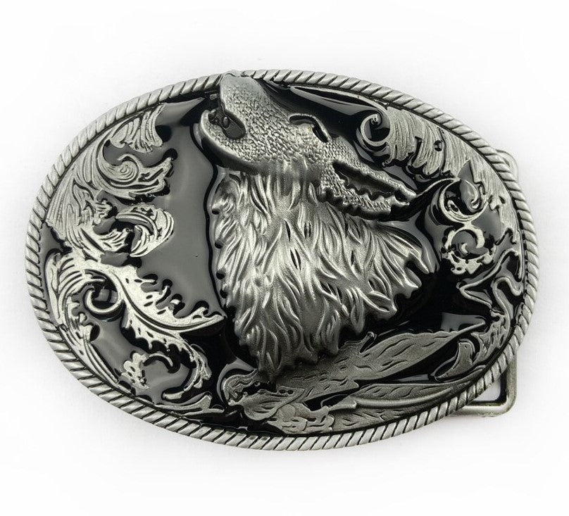 Howling Wolf Head Belt Buckle with Pewter Finish